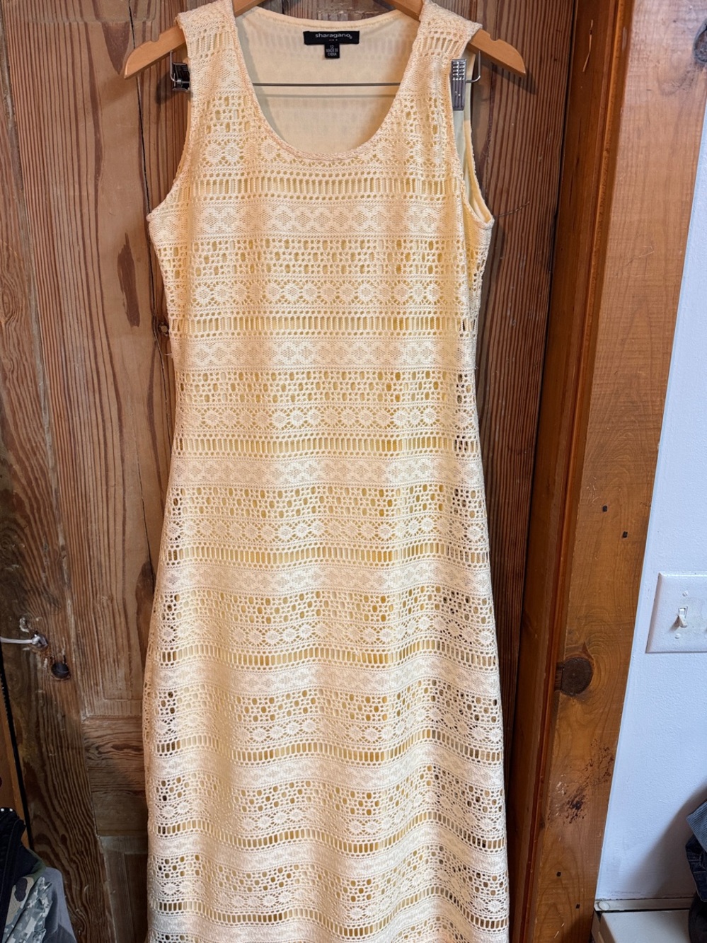Sharagano Sleeveless Crochet Lace Midi Dress - yellow Cream 12